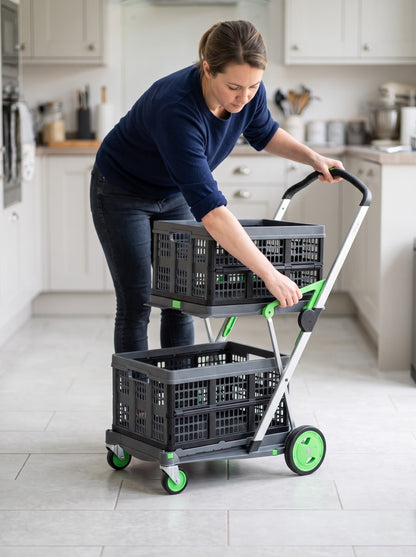 Step 1 - Open: unfolding the EasyRoll trolley in the kitchen
