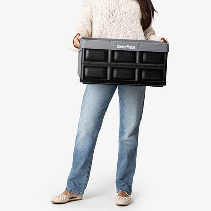 CleverMade Collapsible Storage Bin 32 L — 3 Pack, 66 lb Each, Folds to 2.75 in – image 8