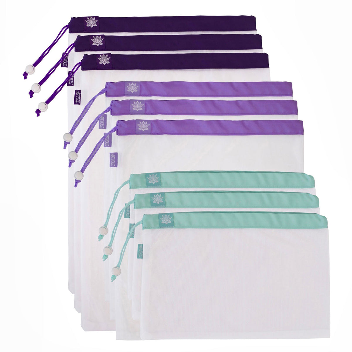 Lotus Produce Bags — Premium Mesh, Set of 9 (3 Sizes), Machine Washable – image 6